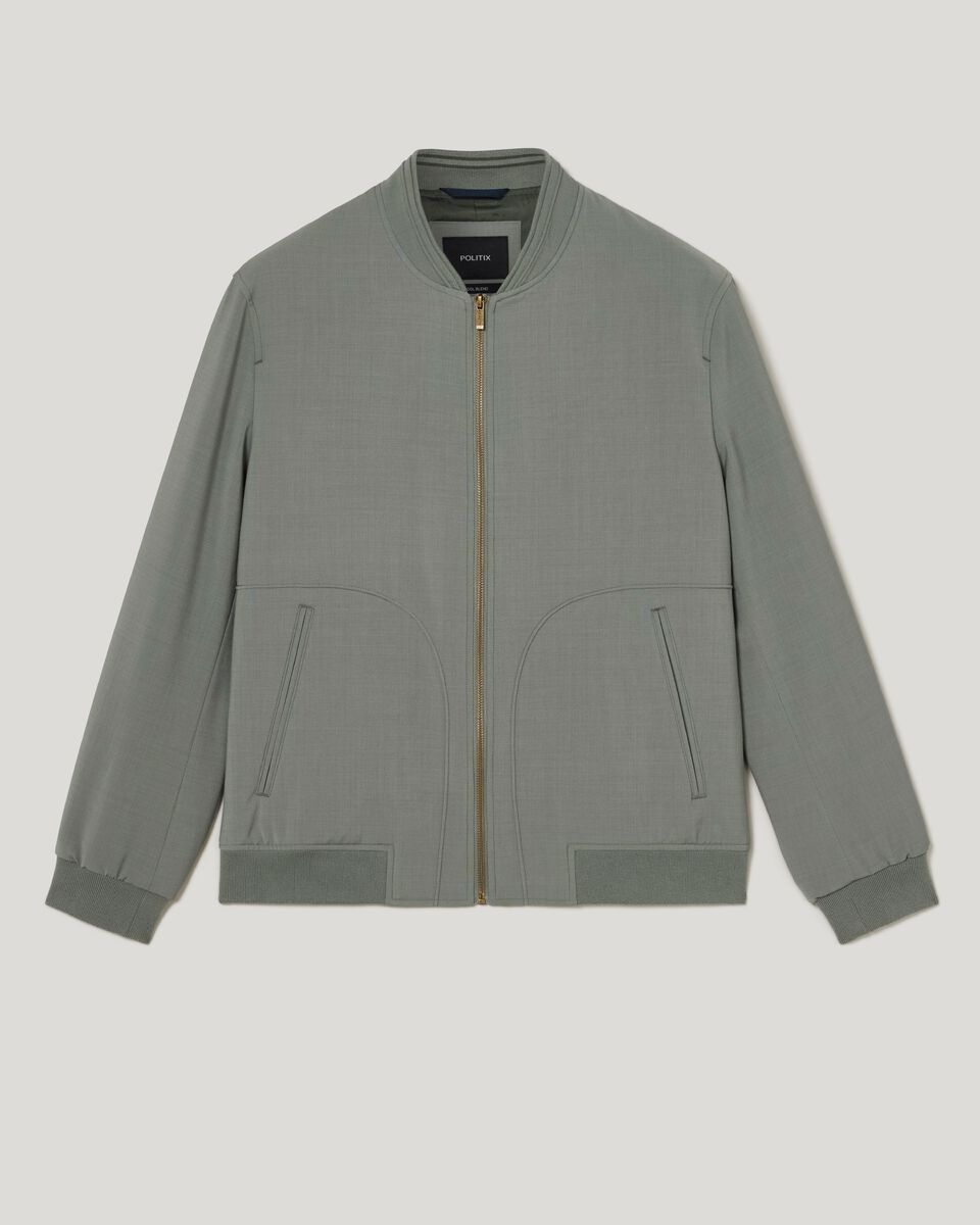 Slim Stretch Lightweight Australian Wool Bomber, Sage, hi-res